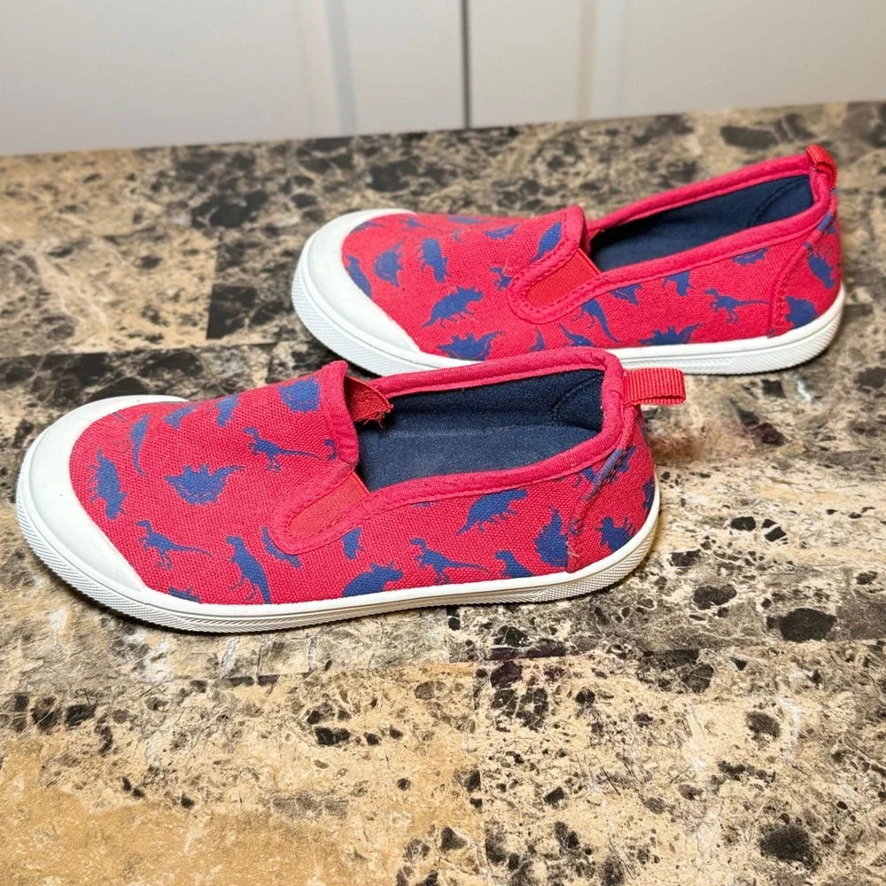 KomforMe Kids Red Blue Dinosaur Canvas Slip On Sneakers Size 12